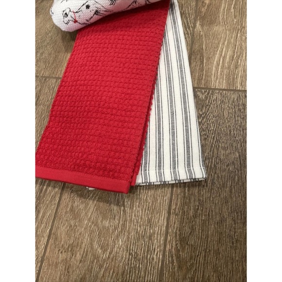 Set 3 DOGS Black White Stripe Red Kitchen Towels Dog Fur Mom Mother’s Day NWOT - Picture 3 of 3